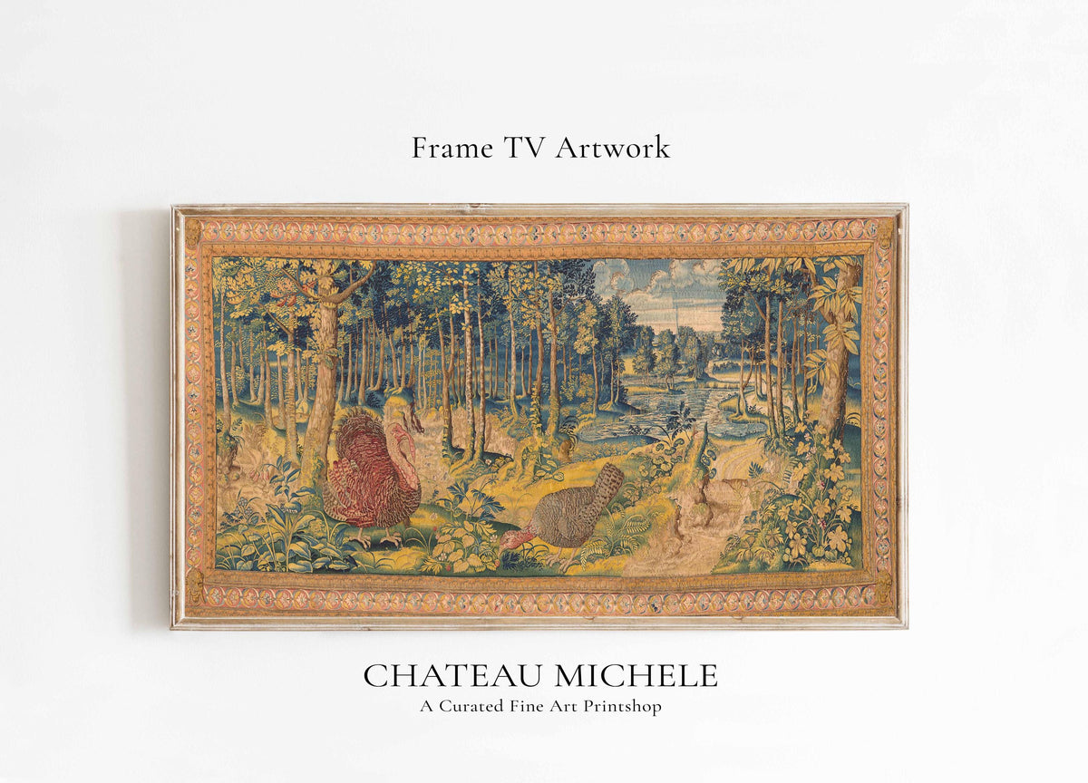 Fall Frame TV art verdure tapestry with Turkeys Thanksgiving, image 1