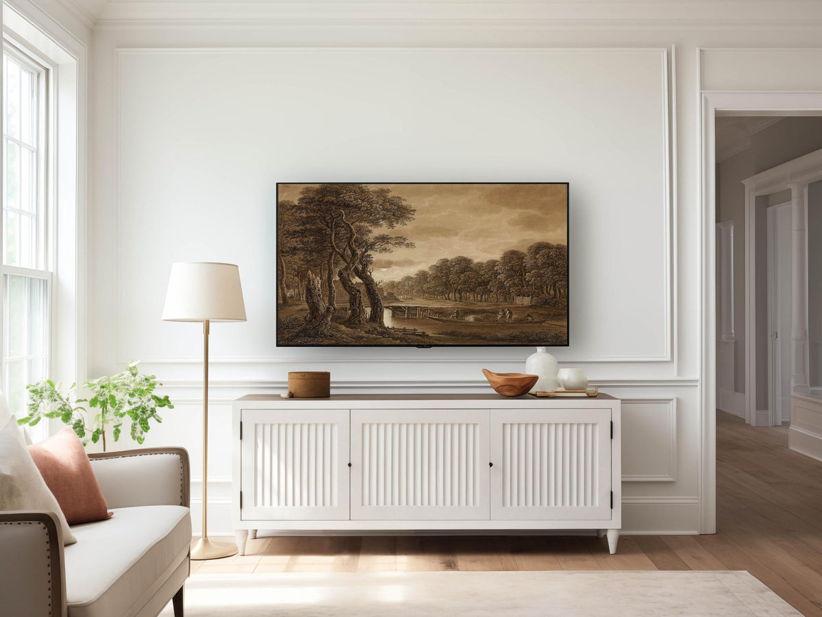 Neutral Art for Samsung Frame TV | Muted Fall Autumn Landscape | Modern Minimal | Digital Art | Farmhouse Rustic Art | Sepia Drawing