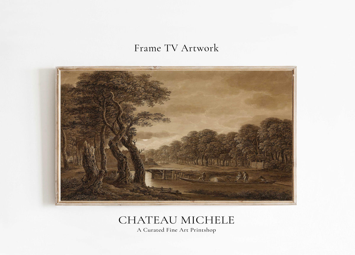 Neutral Art for Samsung Frame TV | Muted Fall Autumn Landscape | Modern Minimal | Digital Art | Farmhouse Rustic Art | Sepia Drawing