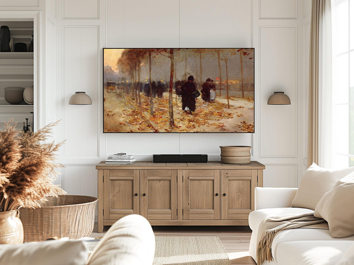 Autumn Art for Frame TV | Muted Fall Landscape City Street Scene | Impressionist | Farmhouse Rustic | French Country Decor | French Painting