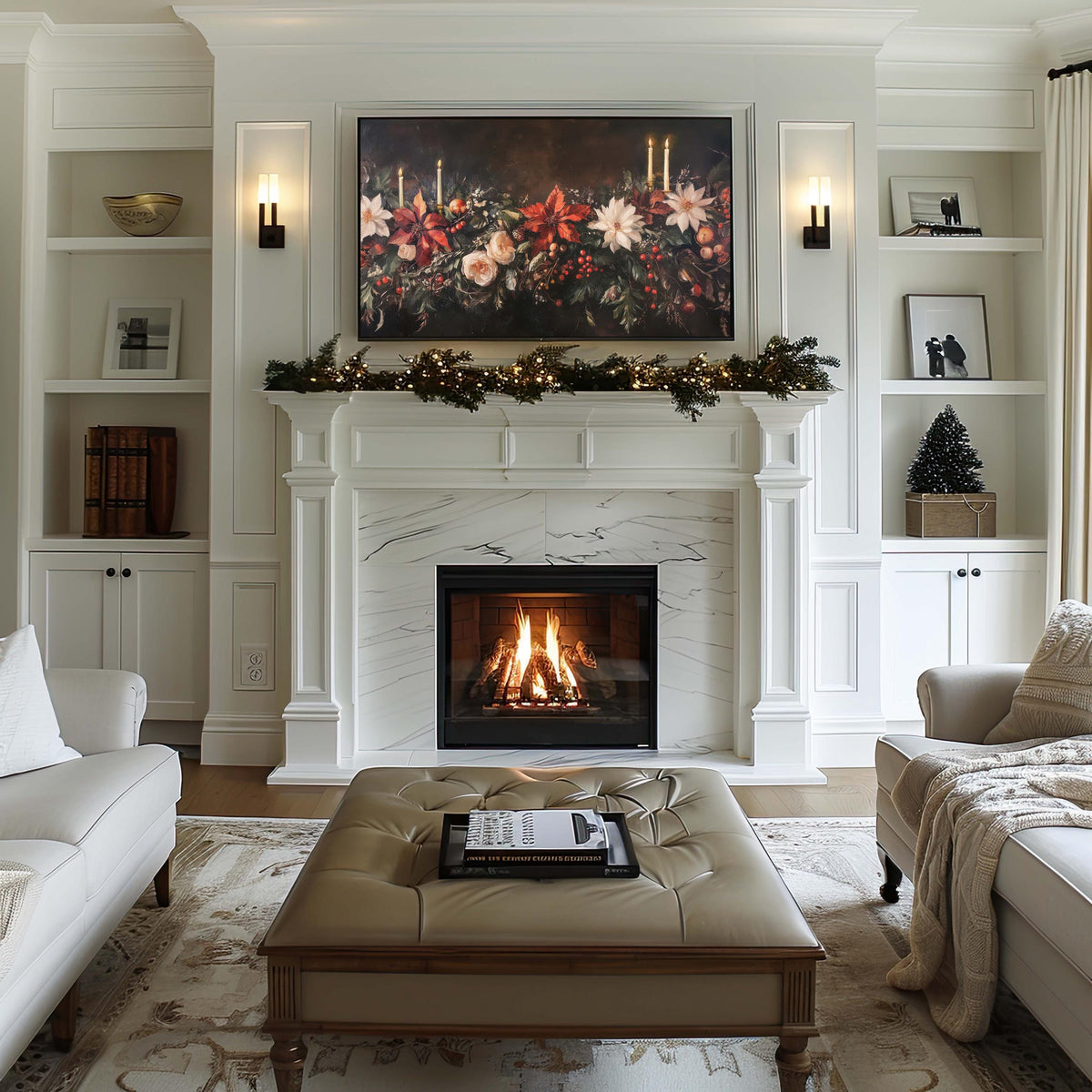 Vintage Winter Floral Christmas Frame TV Art, Holiday Botanical Flower Painting TV Digital Download, Dark Academia Moody Christmas Decor