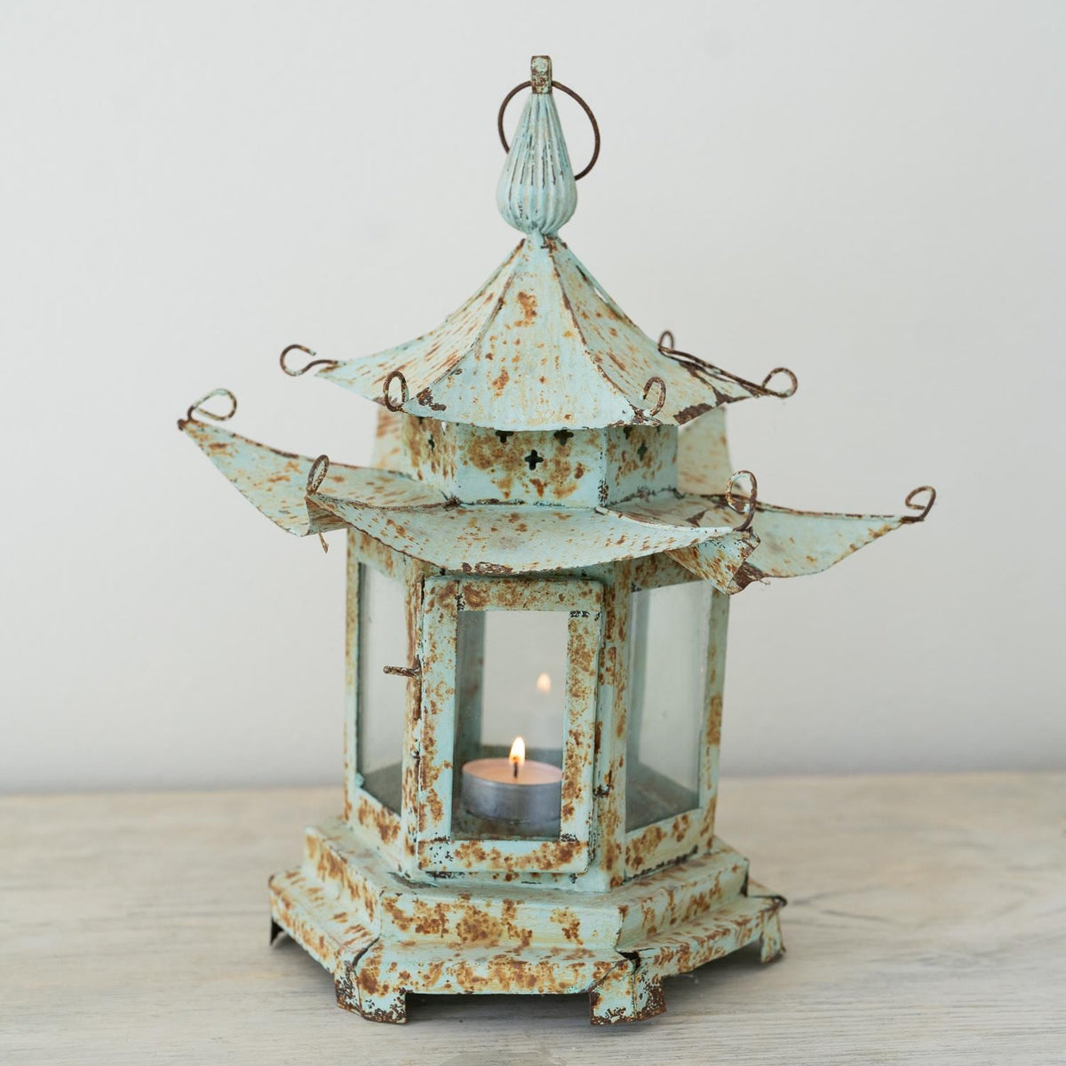 Vintage Brass Glass Garden Pagoda Lantern, Outdoor Lantern, Antique Candle Holder, Autumn Winter Decorator Candles, Votive Tea Light Holder