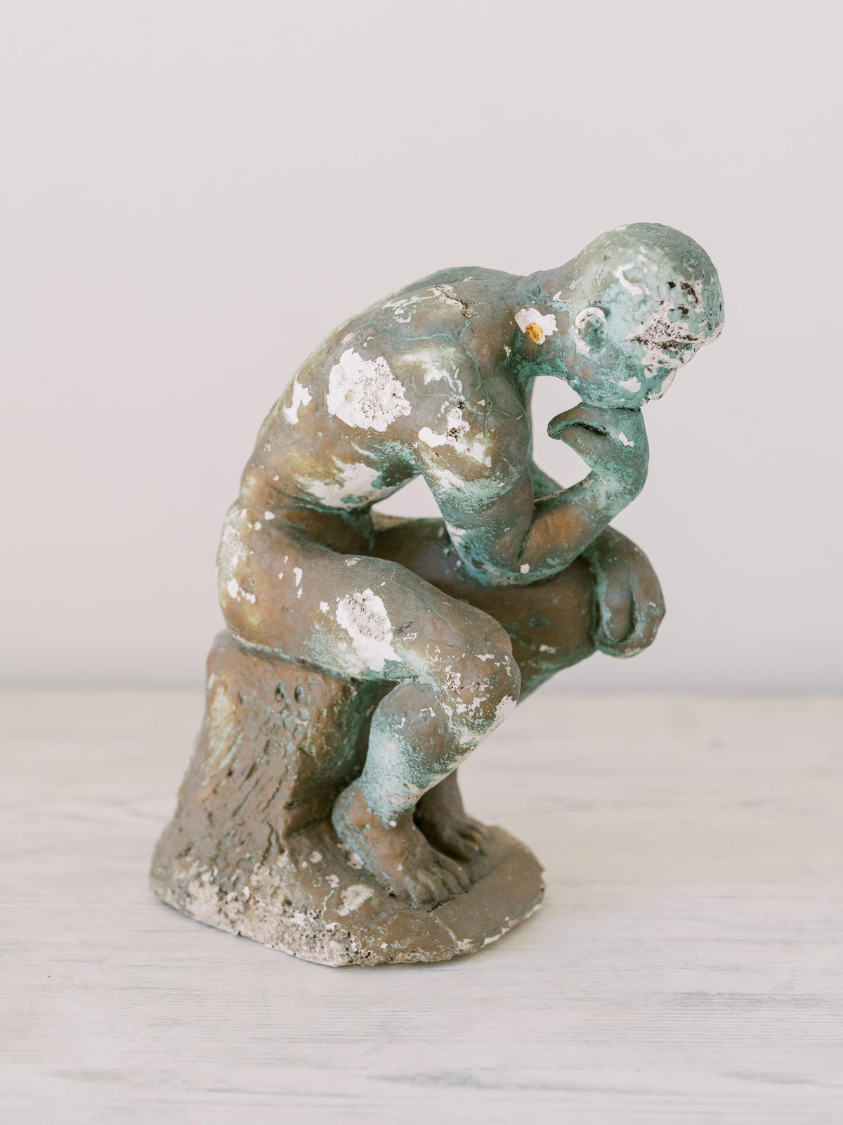 Antique Plaster Rodan Thinker Statue Figurine, Shelf Decor, Decorative Objects, French Country Decor, Rustic Farmhouse, Art Object Sculpture