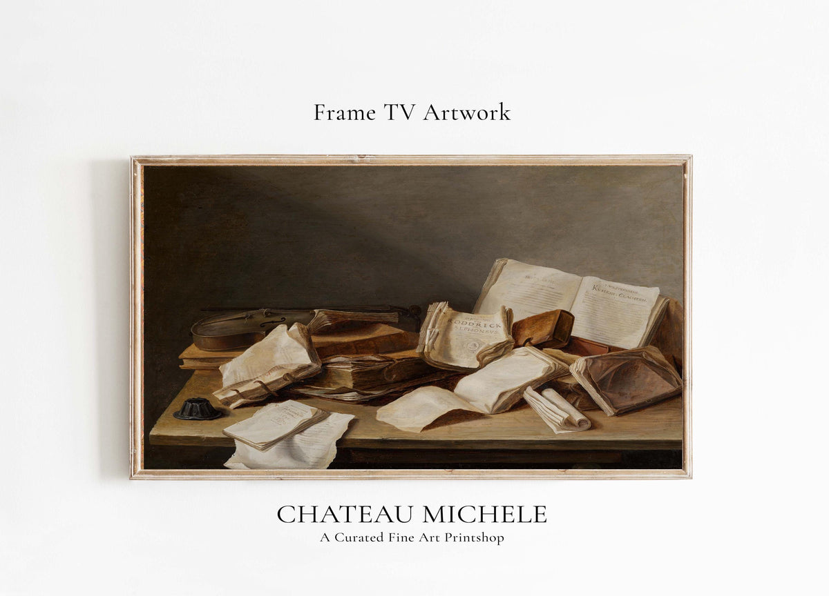 Violin and Books Still Life Autumn Fall Samsung Frame TV Art image 1