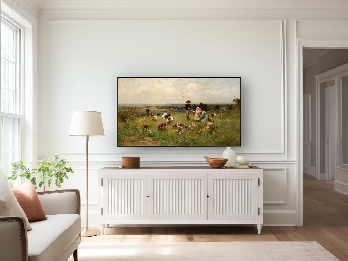 Vintage Art for Samsung Frame TV | Bird Turkey Landscape Painting | Thanksgiving | Landscape | Farmhouse Rustin Decor | Fall Autumn TV Art