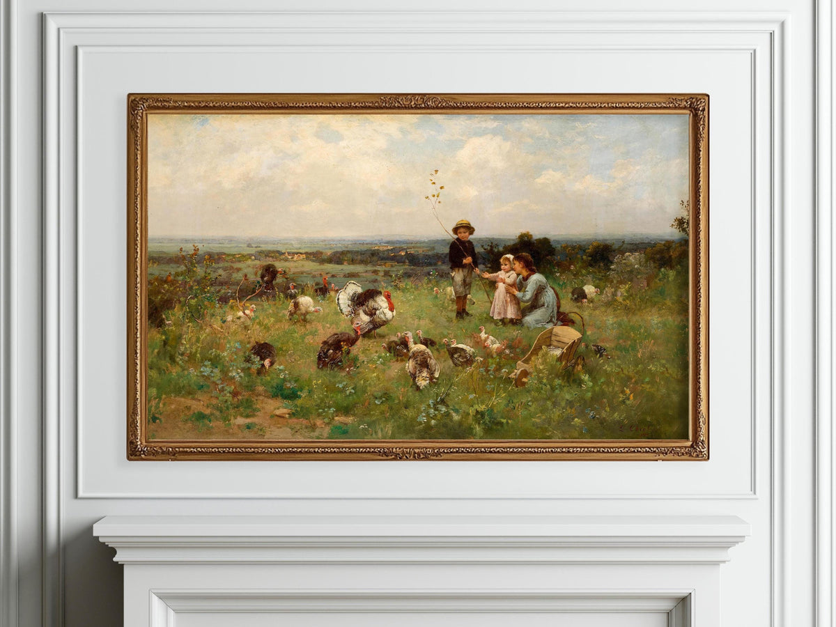 Vintage Art for Samsung Frame TV | Bird Turkey Landscape Painting | Thanksgiving | Landscape | Farmhouse Rustin Decor | Fall Autumn TV Art
