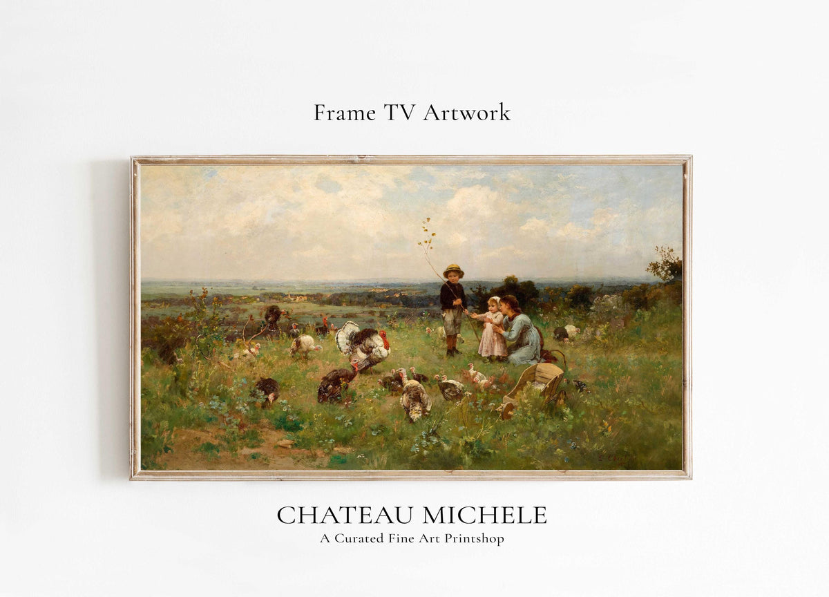 Vintage Art for Samsung Frame TV | Bird Turkey Landscape Painting | Thanksgiving | Landscape | Farmhouse Rustin Decor | Fall Autumn TV Art