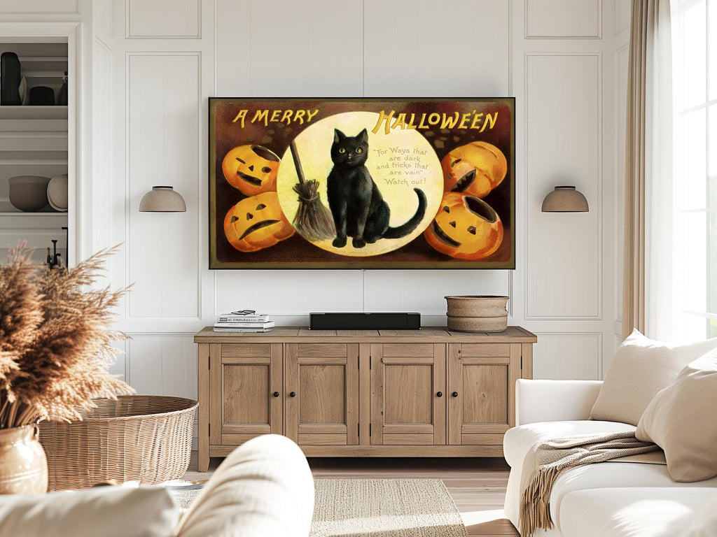 Halloween Art for Frame TV | Black Cat Halloween | Digital Download Painting | Vintage Art for Frame TV | Happy Halloween Pumpkin