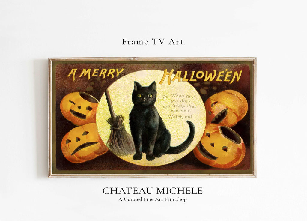 Halloween Art for Frame TV | Black Cat Halloween | Digital Download Painting | Vintage Art for Frame TV | Happy Halloween Pumpkin