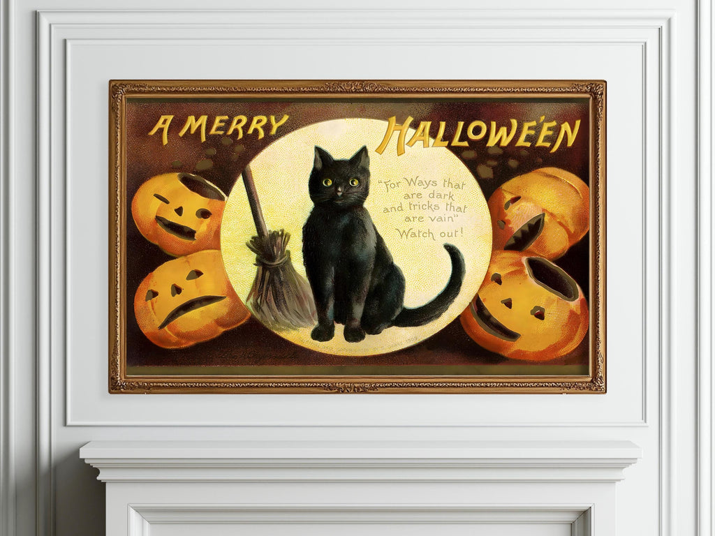 Halloween Art for Frame TV | Black Cat Halloween | Digital Download Painting | Vintage Art for Frame TV | Happy Halloween Pumpkin