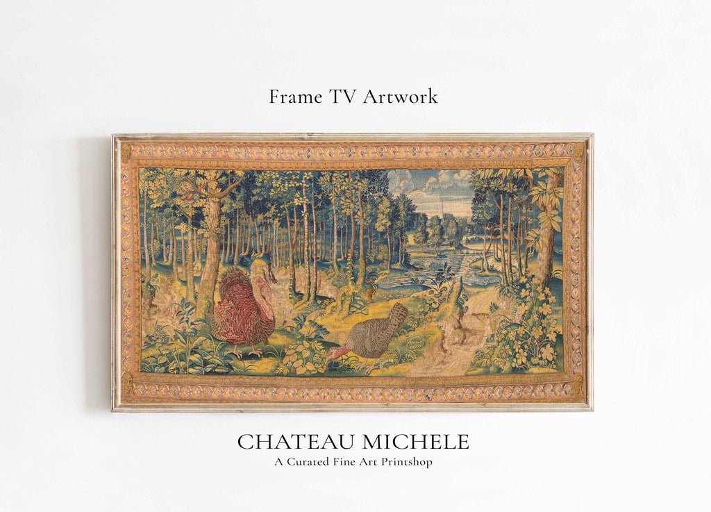 Fall Frame TV art verdure tapestry with Turkeys Thanksgiving, image 1