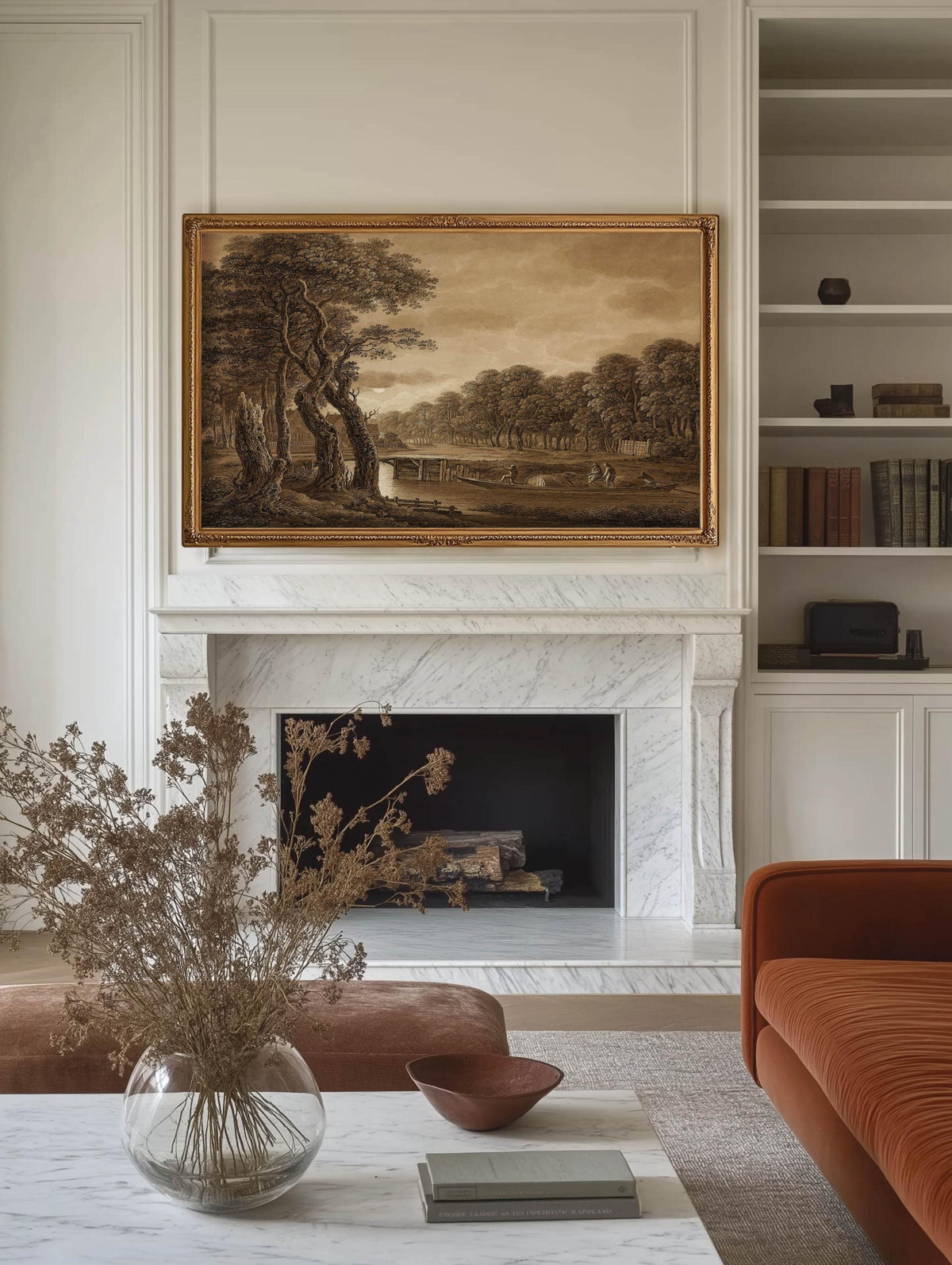 Neutral Art for Samsung Frame TV | Muted Fall Autumn Landscape | Modern Minimal |  Digital Art | Farmhouse Rustic Art | Sepia Drawing