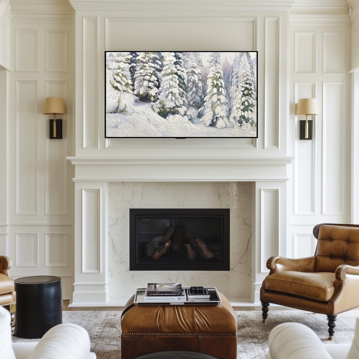 Christmas Frame TV Art | Snowy Pine Tree | French Country | Rustic Farmhouse | Winter Landscape | Vintage Holiday | Digital Oil Painting