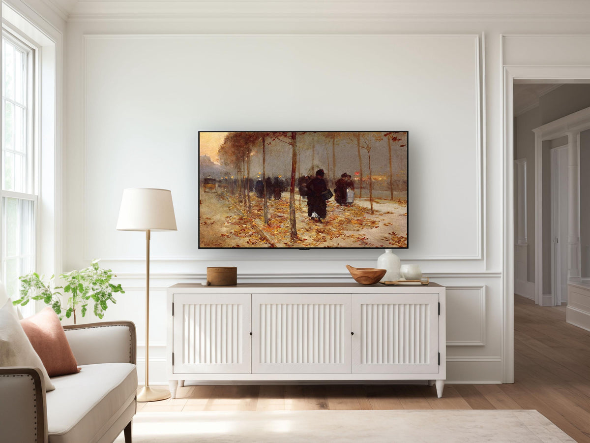Autumn Art for Frame TV | Muted Fall Landscape City Street Scene | Impressionist | Farmhouse Rustic | French Country Decor | French Painting