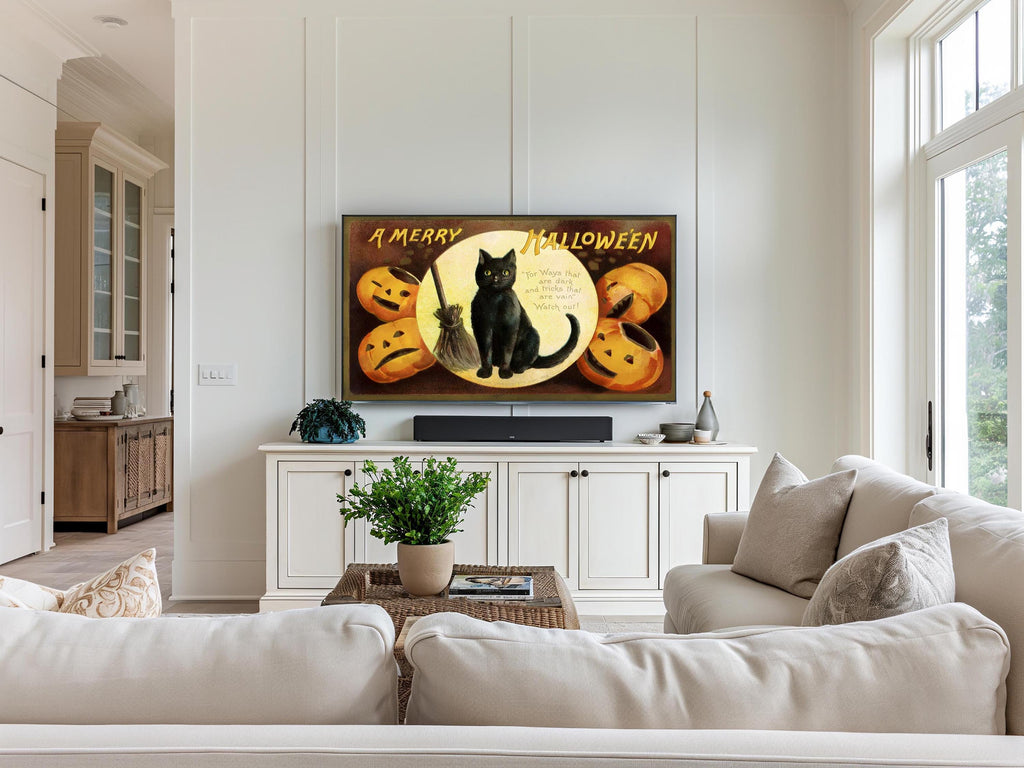 Halloween Art for Frame TV | Black Cat Halloween | Digital Download Painting | Vintage Art for Frame TV | Happy Halloween Pumpkin