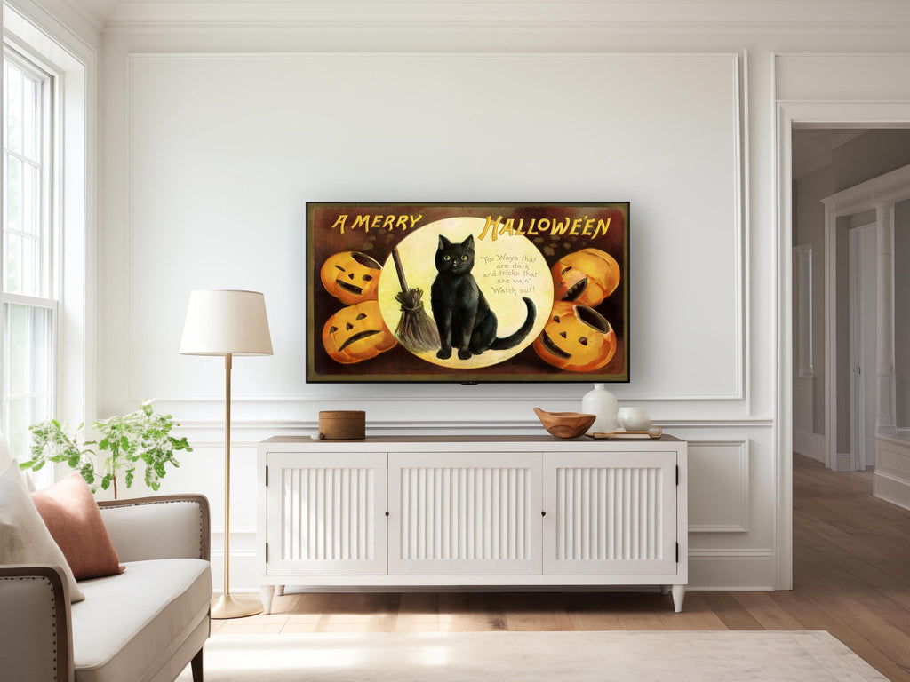 Halloween Art for Frame TV | Black Cat Halloween | Digital Download Painting | Vintage Art for Frame TV | Happy Halloween Pumpkin