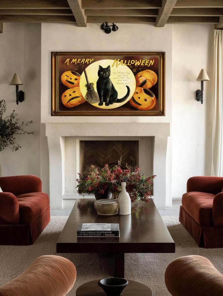 Halloween Art for Frame TV | Black Cat Halloween | Digital Download Painting | Vintage Art for Frame TV | Happy Halloween Pumpkin