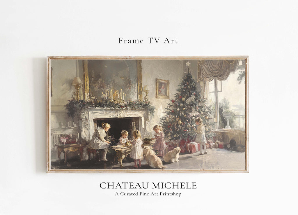 Christmas Frame TV Art, French Farmhouse Rustic Decor, Vintage Holiday Painting Screensaver, Antique Neutral Holiday TV Digital Download