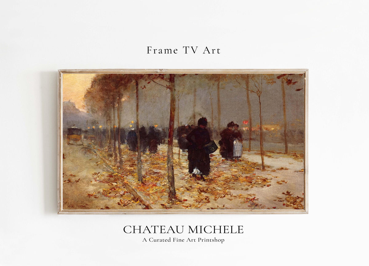 Autumn Art for Frame TV | Muted Fall Landscape City Street Scene | Impressionist | Farmhouse Rustic | French Country Decor | French Painting