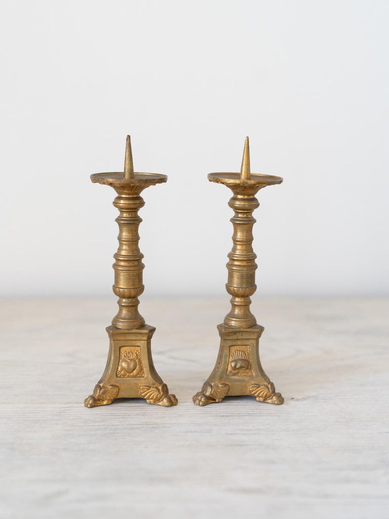 Vintage Brass French Altar Candlesticks Pair, Altar Candle Holders, Pillar Candle Holder, Antiques French Country Decor, Pillar Candles