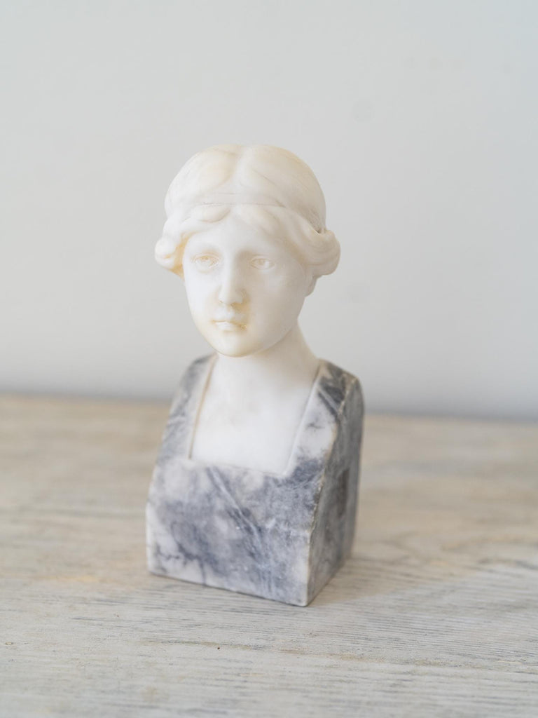 Antique Carved Marble Bust Statue Figurine, Shelf Decor, Decorative Objects, French Country Decor, Rustic Farmhouse