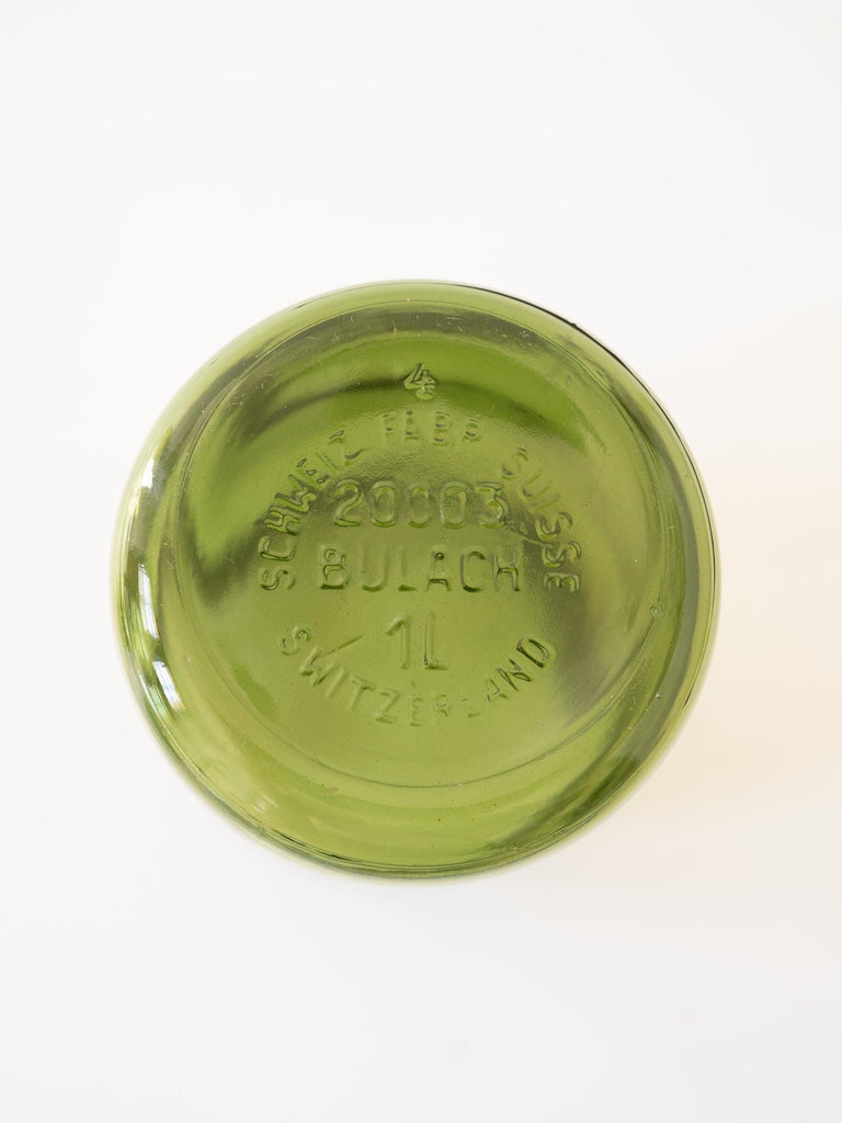 1940&#39;s Vintage Bulach Canning Jars, Green Glass Vase, Antique Food Jars, Swiss Glass Bottle