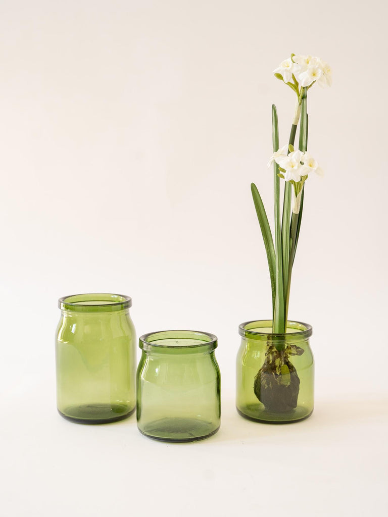 1940&#39;s Vintage Bulach Canning Jars, Green Glass Vase, Antique Food Jars, Swiss Glass Bottle, Vases for Flowers