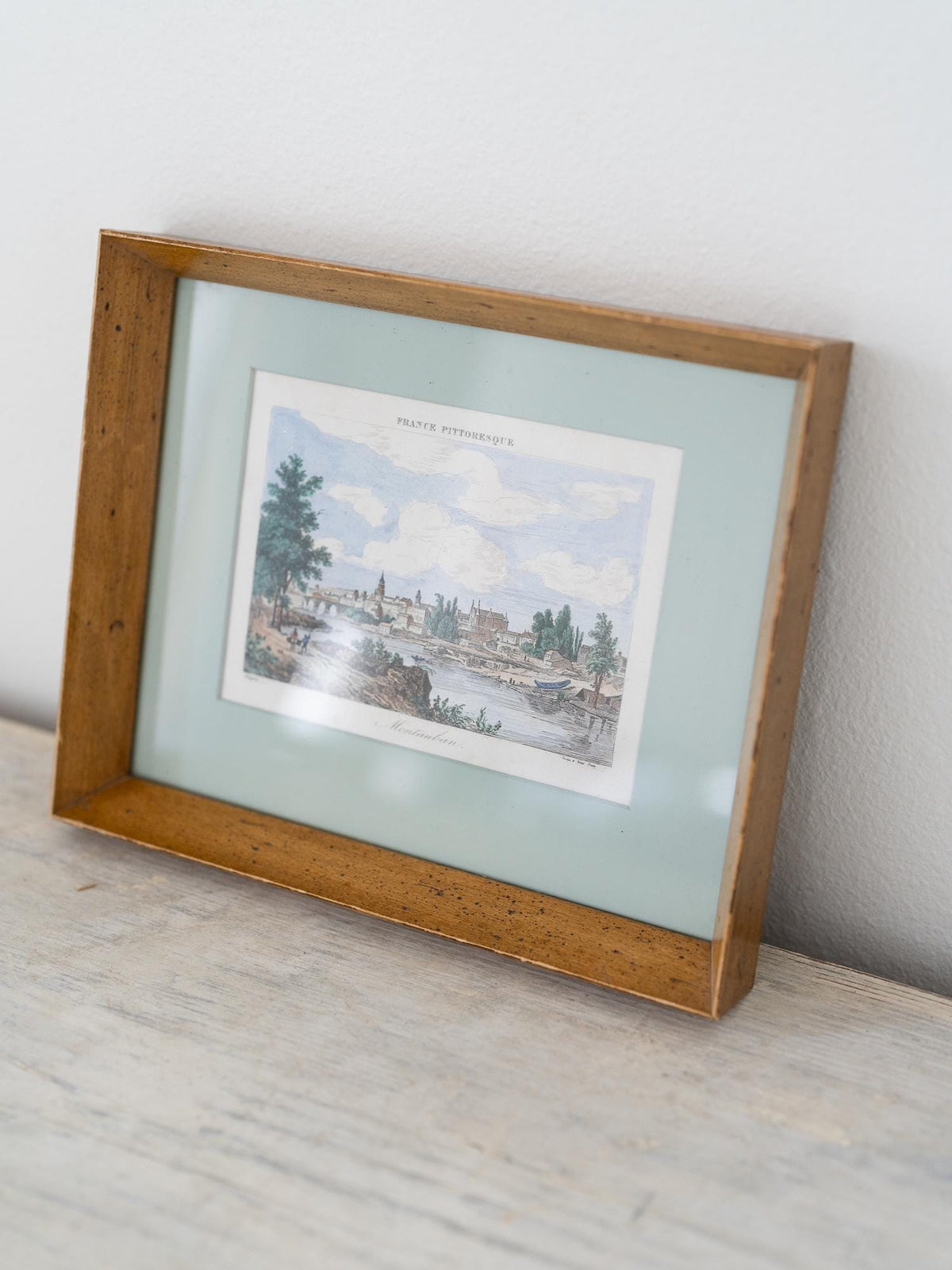 Vintage Framed French Colorized Etching Print, Antique Prints, European Vintage Print, French Country, Rustic Farmhouse, French Paintings