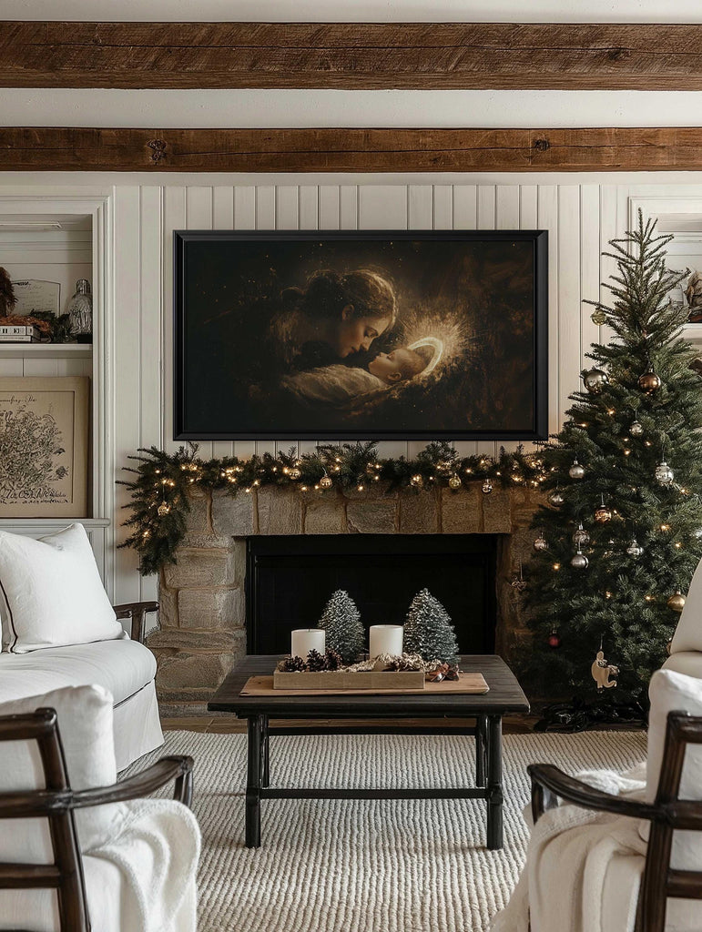 O Holy Night Christmas Nativity Frame TV Art, Christian Christmas Art, TV Digital Download, Moody Christmas Decor, Catholic Christmas Art