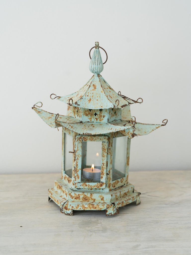 Vintage Brass Glass Garden Pagoda Lantern, Outdoor Lantern, Antique Candle Holder, Autumn Winter Decorator Candles, Votive Tea Light Holder