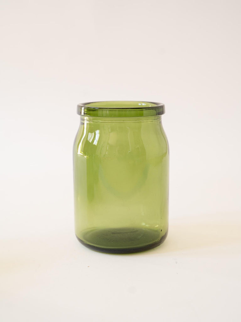 1940&#39;s Vintage Bulach Canning Jars, Green Glass Vase, Antique Food Jars, Swiss Glass Bottle