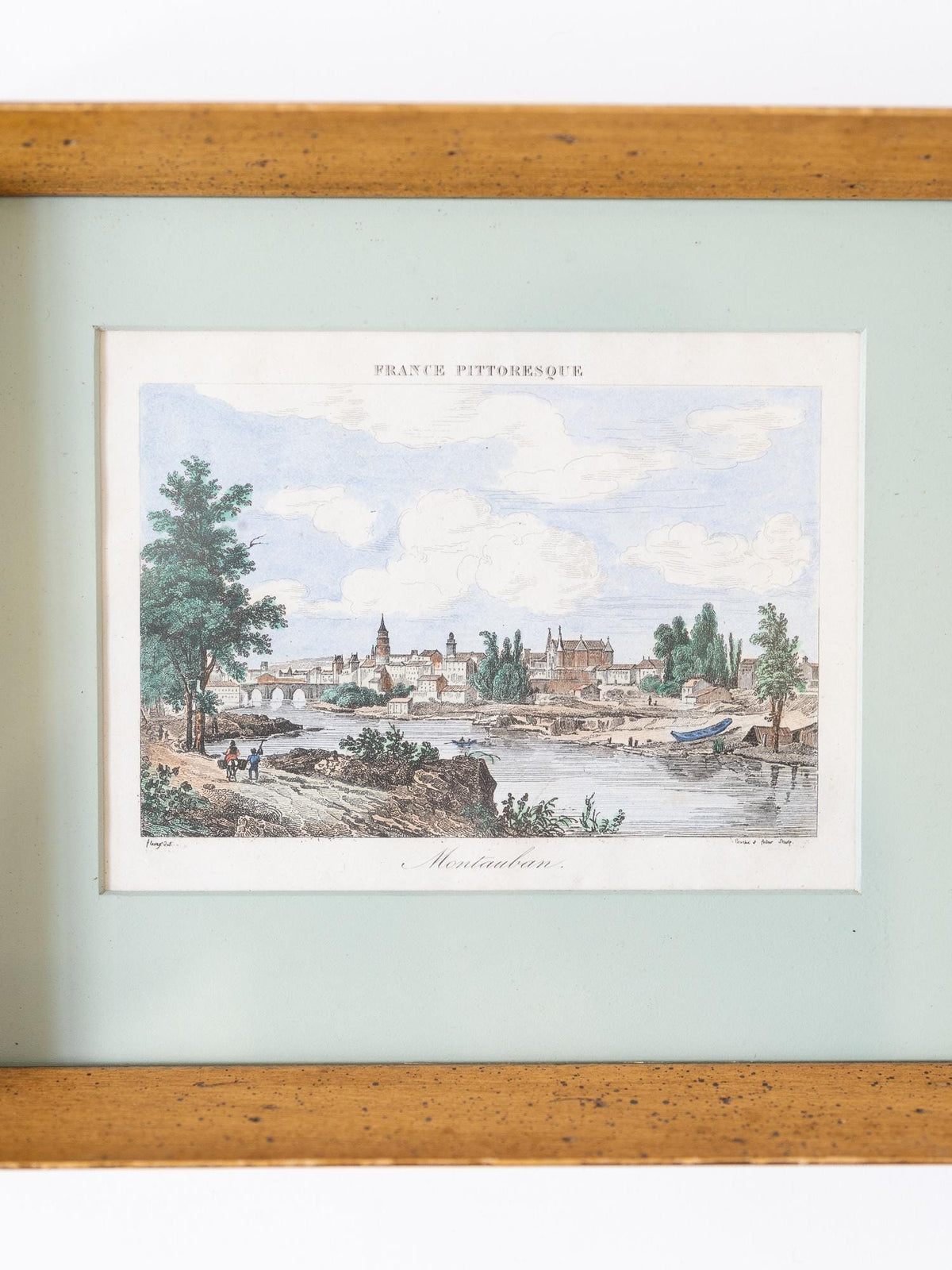 Vintage Framed French Colorized Etching Print, Antique Prints, European Vintage Print, French Country, Rustic Farmhouse, French Paintings