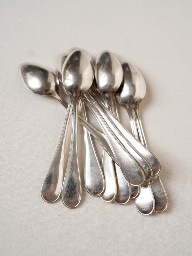 Vintage French Hotel Silver Teaspoons Set, Hotel Silver Plate, Rustic Farmhouse Kitchen, Vintage Floral Silverware, French Silverware, Cameo