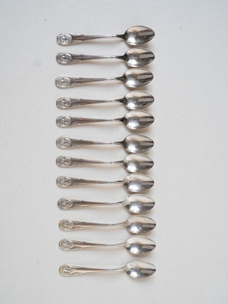 Vintage French Hotel Silver Teaspoons Set, Hotel Silver Plate, Rustic Farmhouse Kitchen, Vintage Floral Silverware, French Silverware, Cameo