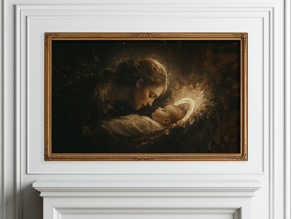 O Holy Night Christmas Nativity Frame TV Art, Christian Christmas Art, TV Digital Download, Moody Christmas Decor, Catholic Christmas Art