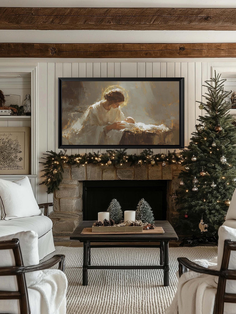 Christmas Nativity Frame TV Art, Christian Christmas Art, Neutral Frame TV Digital Download, Winter Christmas Decor, Catholic Christmas Art