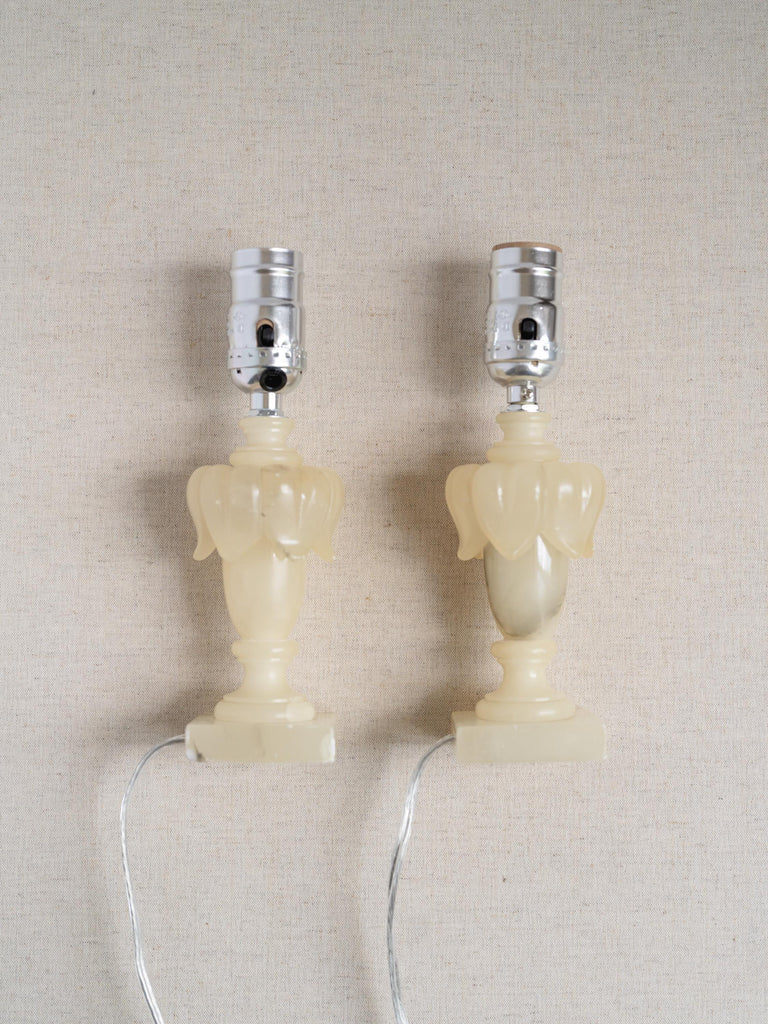 Pair Vintage Alabaster Table Lamps, Candlestick Lamp, Small Table Lamp, Accent Lighting, Bedside Bedroom Lamp, Nightstand Light, Marble Lamp