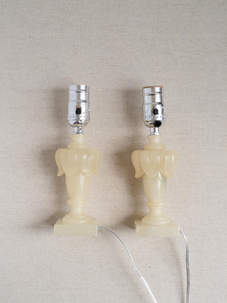 Pair Vintage Alabaster Table Lamps, Candlestick Lamp, Small Table Lamp, Accent Lighting, Bedside Bedroom Lamp, Nightstand Light, Marble Lamp