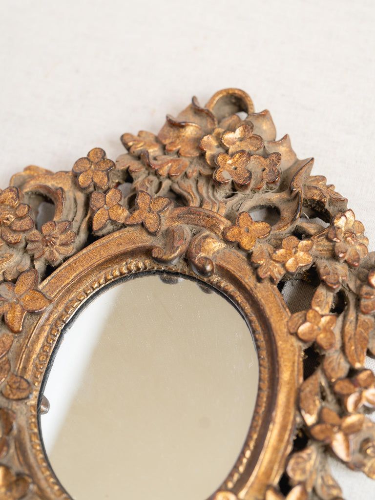 Vintage Floral Gold Mirror, Small Entry Mirror From Italy, Statement Mirror, Starburst Mirror, Gilt Wood Mirror, French Country Decor