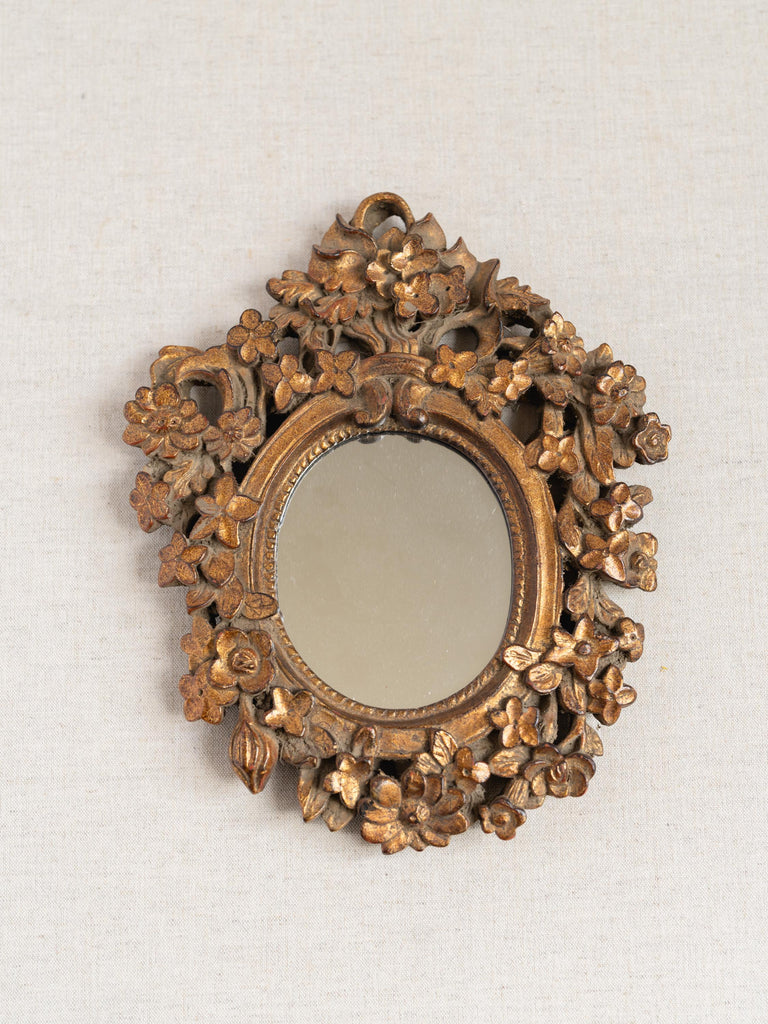 Vintage Floral Gold Mirror, Small Entry Mirror From Italy, Statement Mirror, Starburst Mirror, Gilt Wood Mirror, French Country Decor