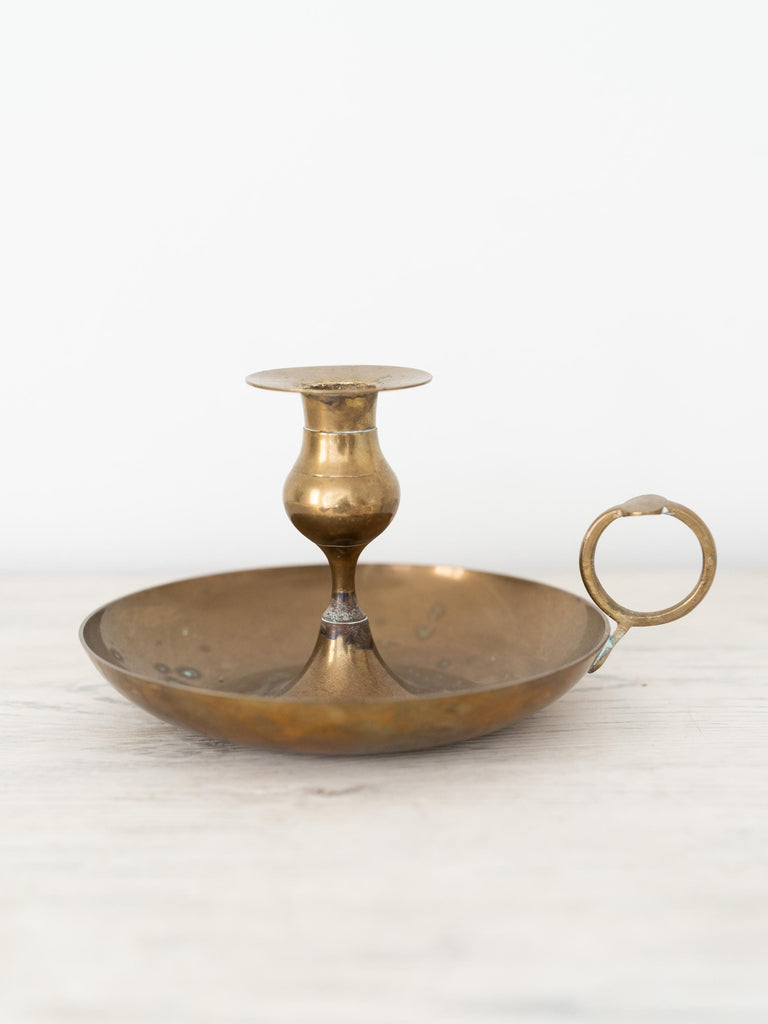 Large Vintage French Brass Chamber Candlestick Holder, Antique Candlestick, Brass Candle Holder, Winter Decorator Candles, Chamberstick