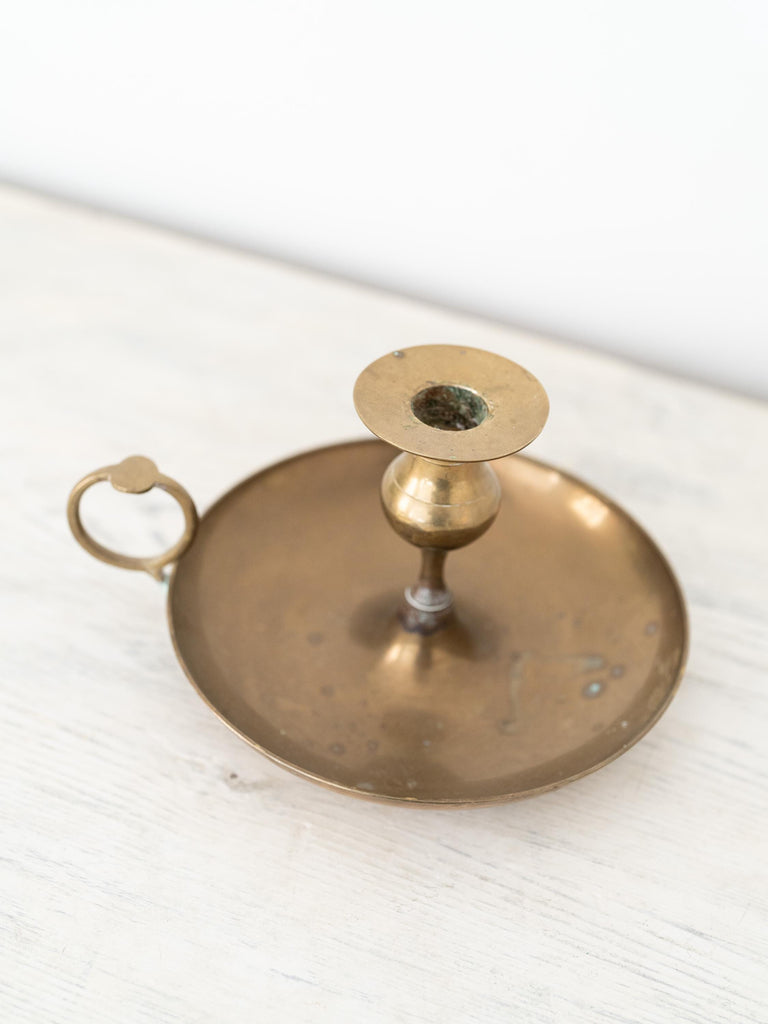Large Vintage French Brass Chamber Candlestick Holder, Antique Candlestick, Brass Candle Holder, Winter Decorator Candles, Chamberstick