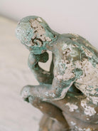 Antique Plaster Rodan Thinker Statue Figurine, Shelf Decor, Decorative Objects, French Country Decor, Rustic Farmhouse, Art Object Sculpture