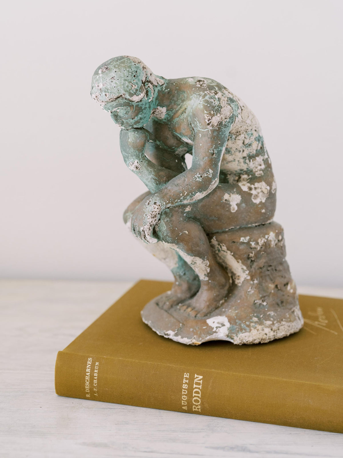 Antique Plaster Rodan Thinker Statue Figurine, Shelf Decor, Decorative Objects, French Country Decor, Rustic Farmhouse, Art Object Sculpture
