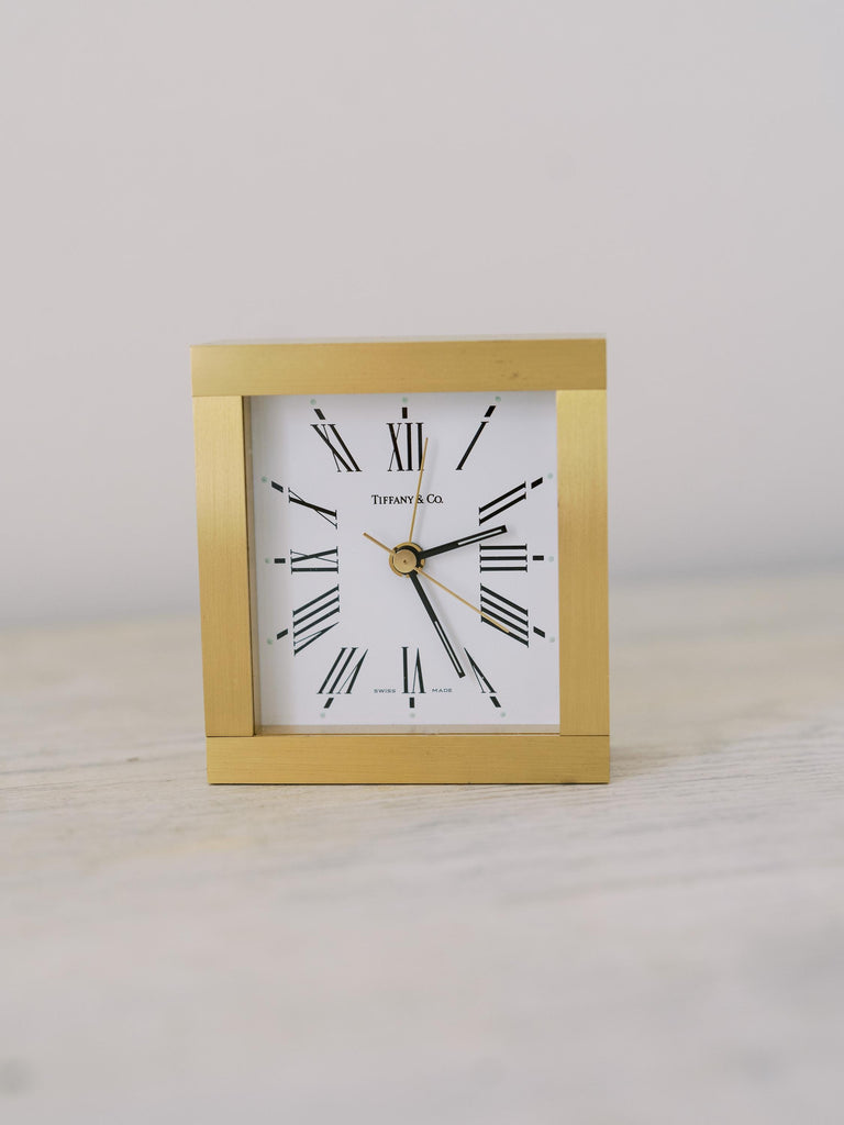 Vintage Tiffany & Co Portfolio Clock Working, Square Timepiece Vintage, Brass Mantel Clock, Desk Clock, Ralph Lauren Nancy Meyers Aesthetic