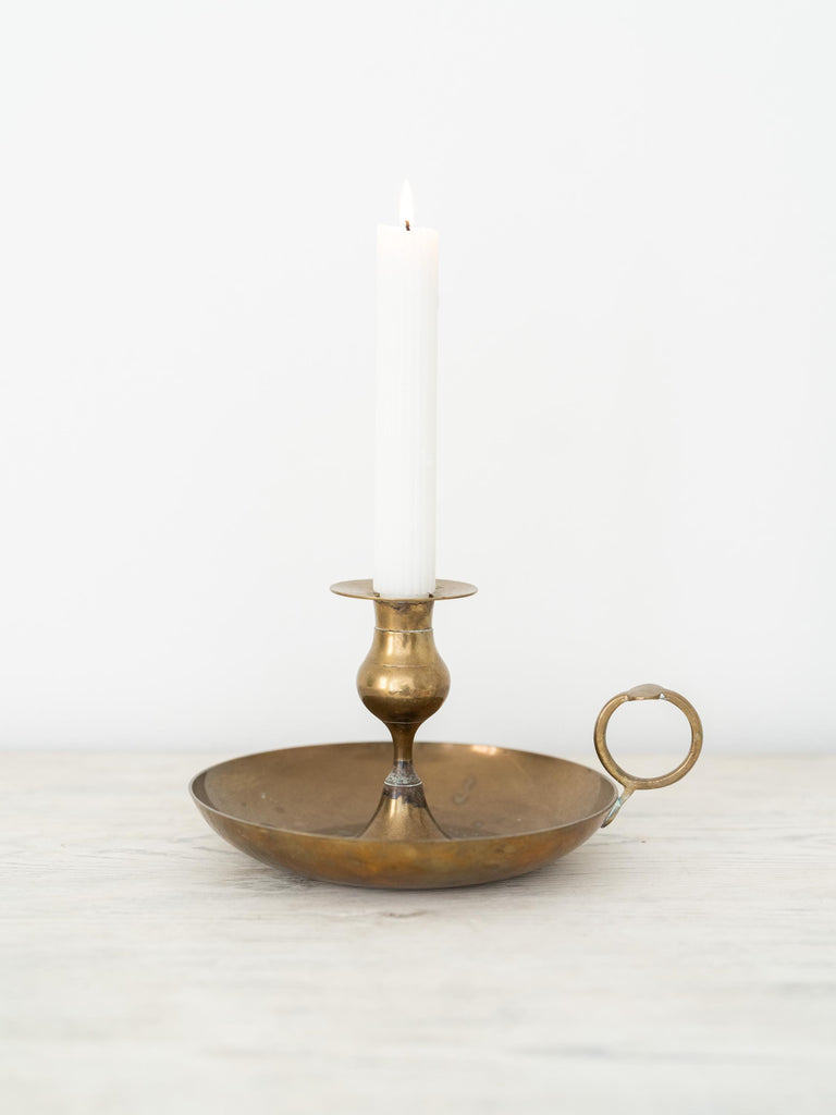 Large Vintage French Brass Chamber Candlestick Holder, Antique Candlestick, Brass Candle Holder, Winter Decorator Candles, Chamberstick