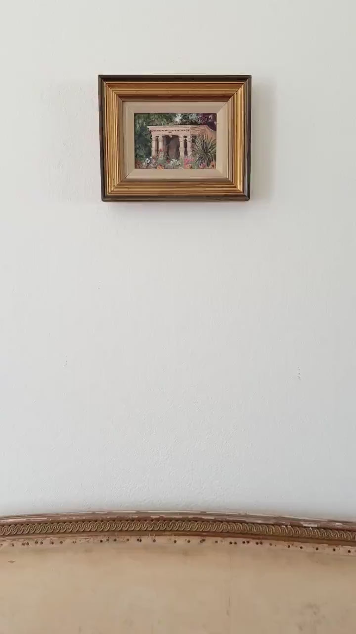 Small Vintage Framed Landscape Oil Painting, Original Framed Garden Floral Art on Board, Hand Painted English Countryside Rustic Flowers